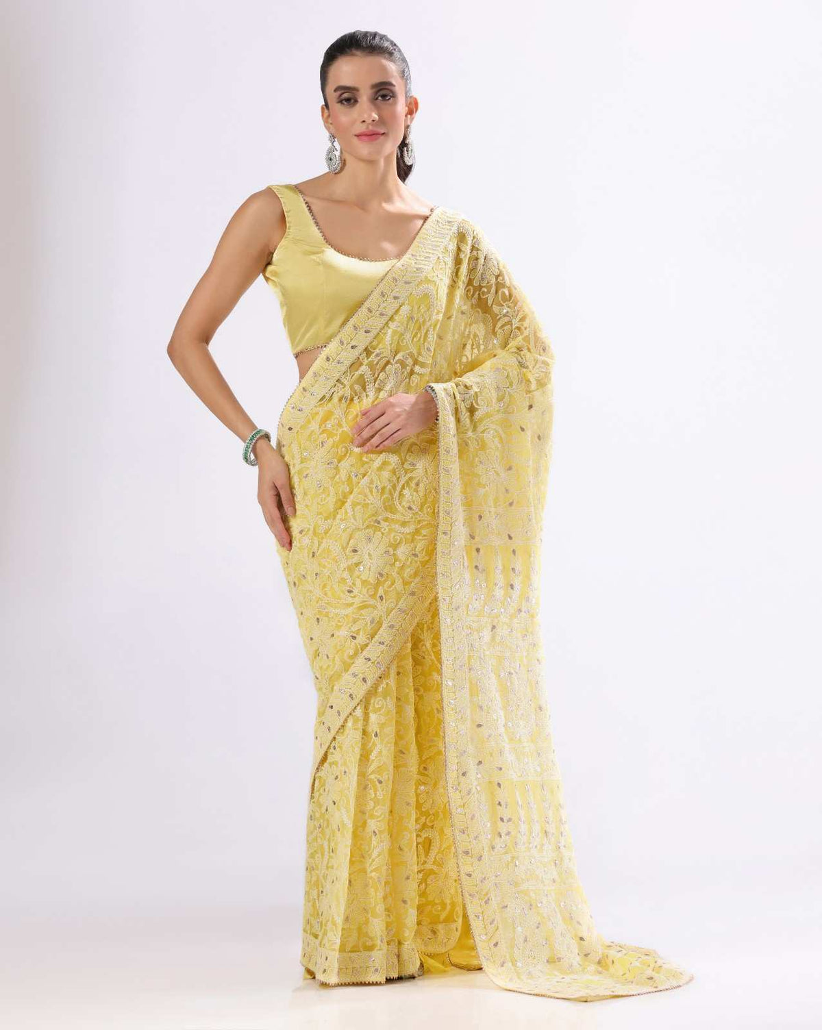 Yellow Georgette Chikankari Saree