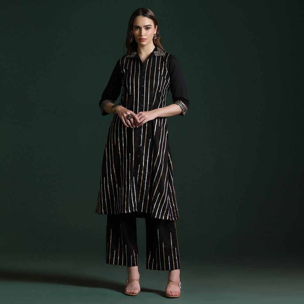 Black cotton gotta work kurta set for women — RNG REZA