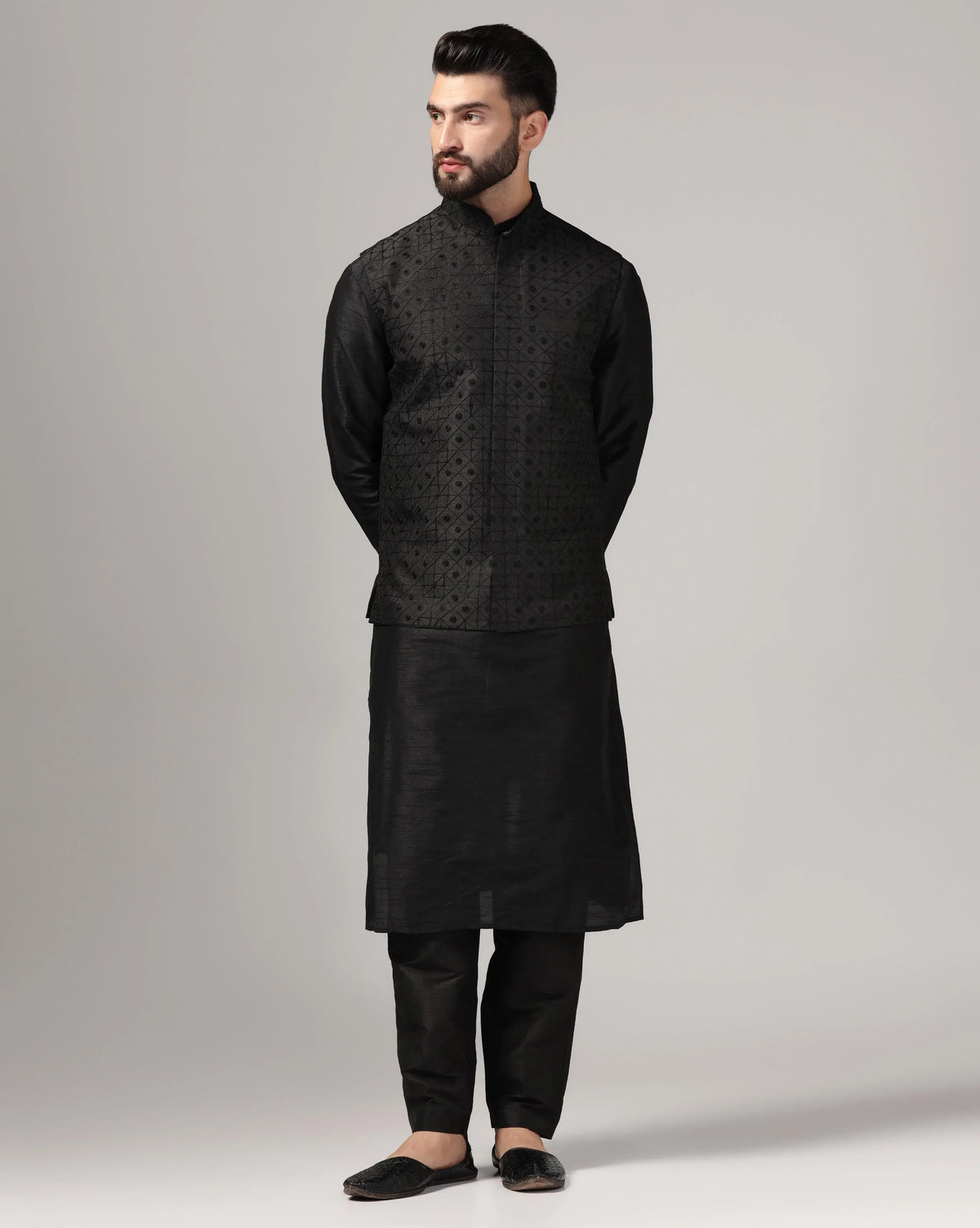 Men's classic black Nehru jacket and kurta set — RNG REZA