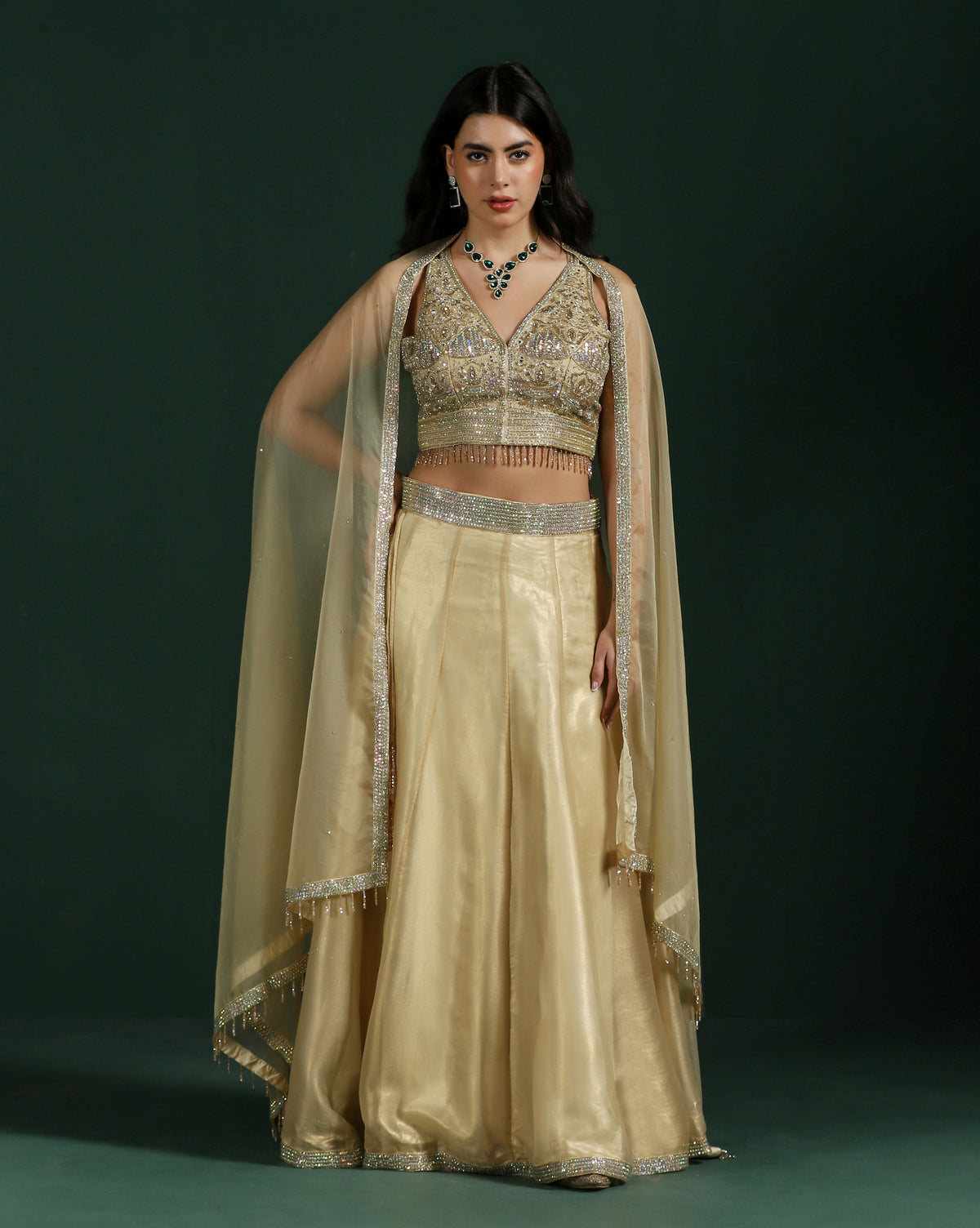 Classic gold silk hand embroidered lehenga for women — RNG REZA