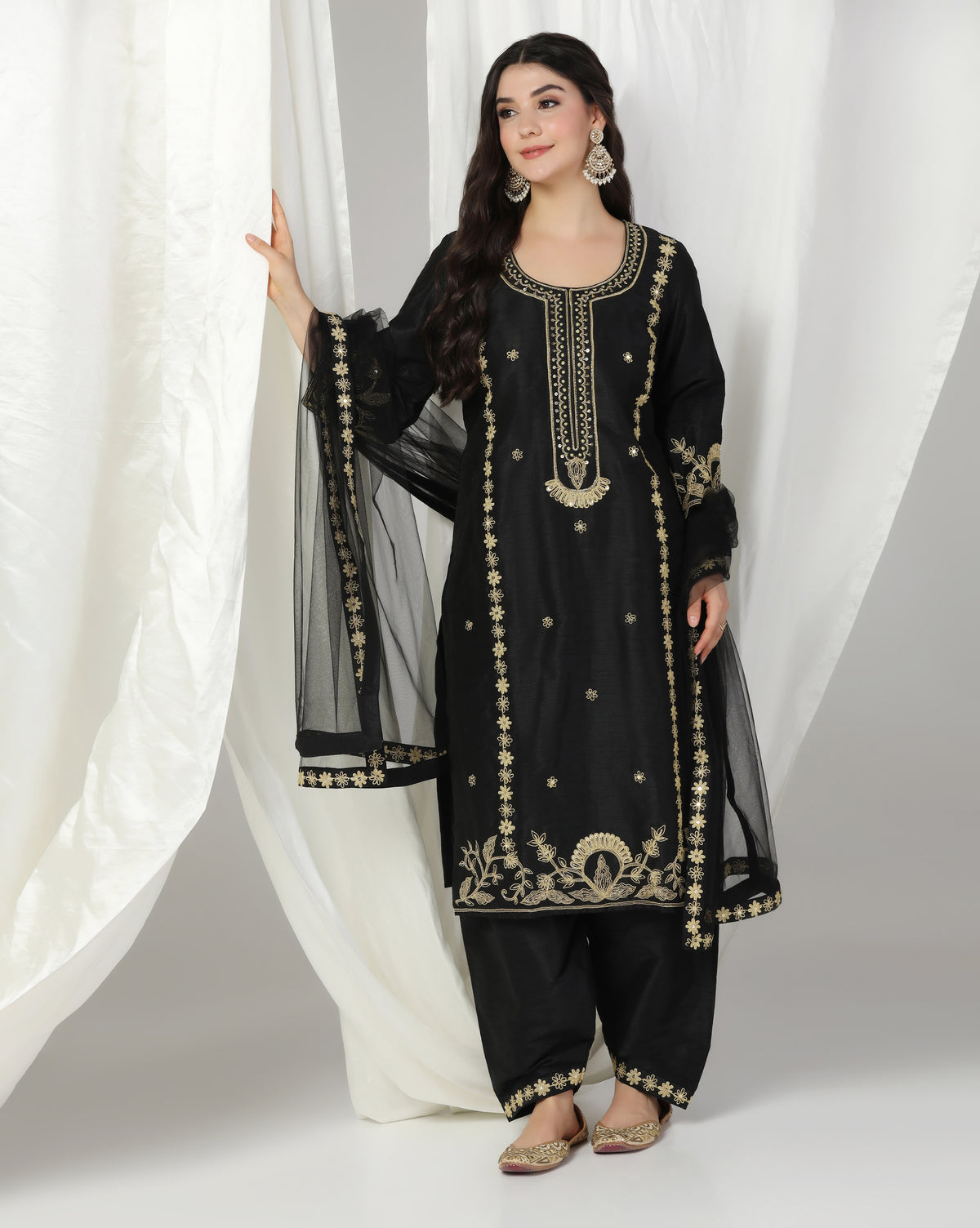 Black Dori Embroidery Kurta Set with Dupatta