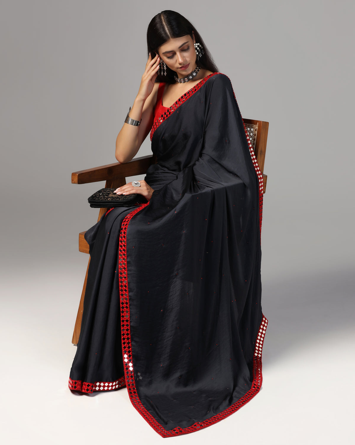 Elegant Blue Mirror Work Saree