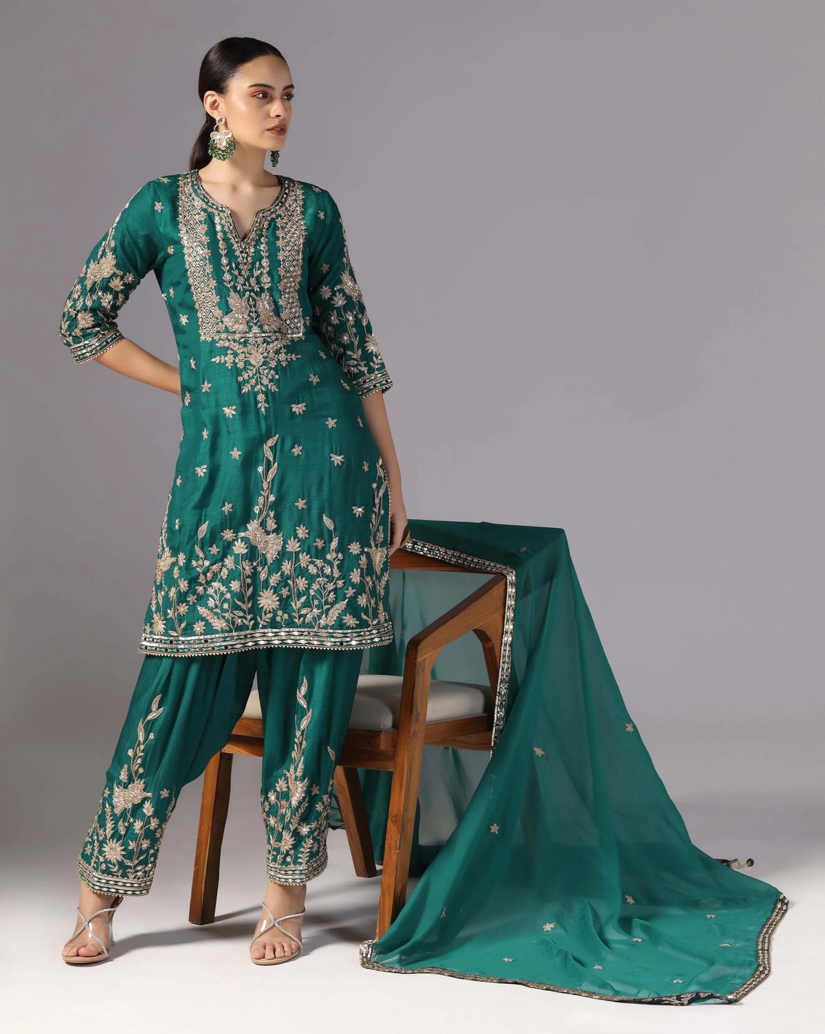 Women's green silk suit set — RNG REZA