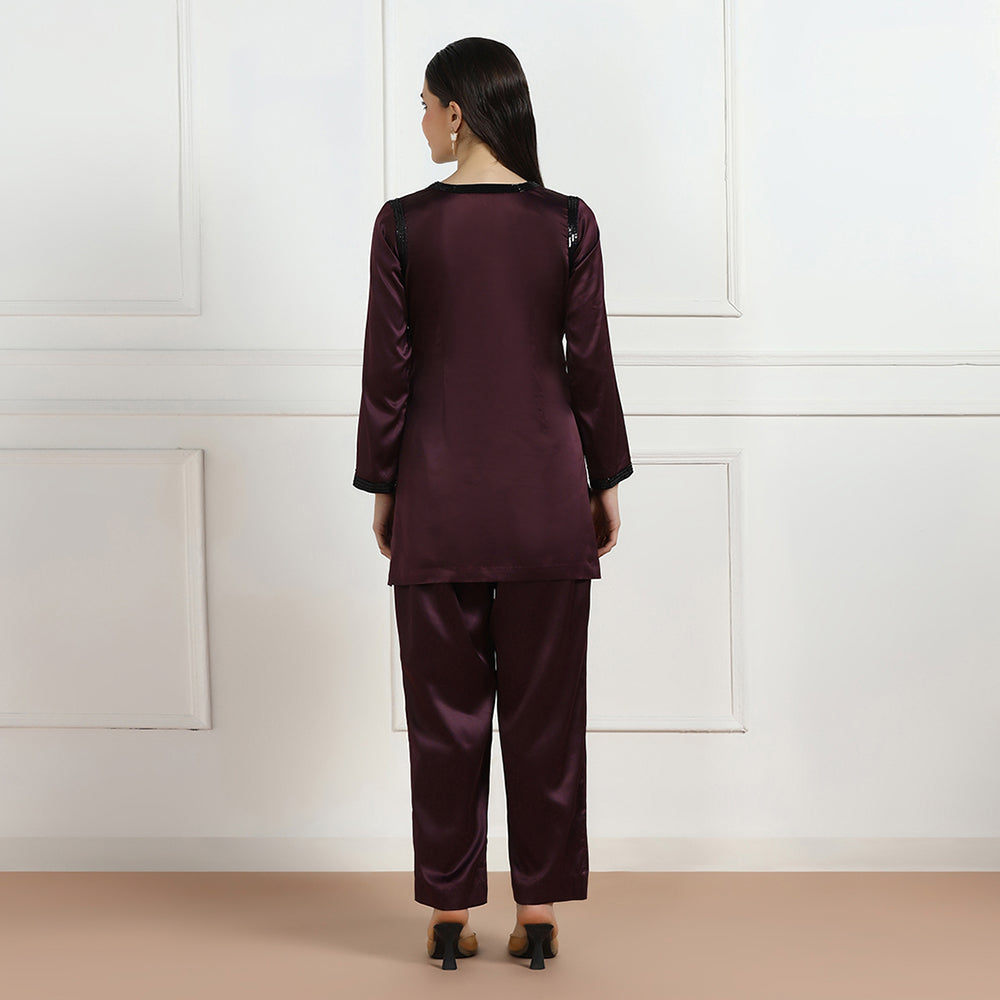 Deep Wine Hand Embroidered Co-ord Set