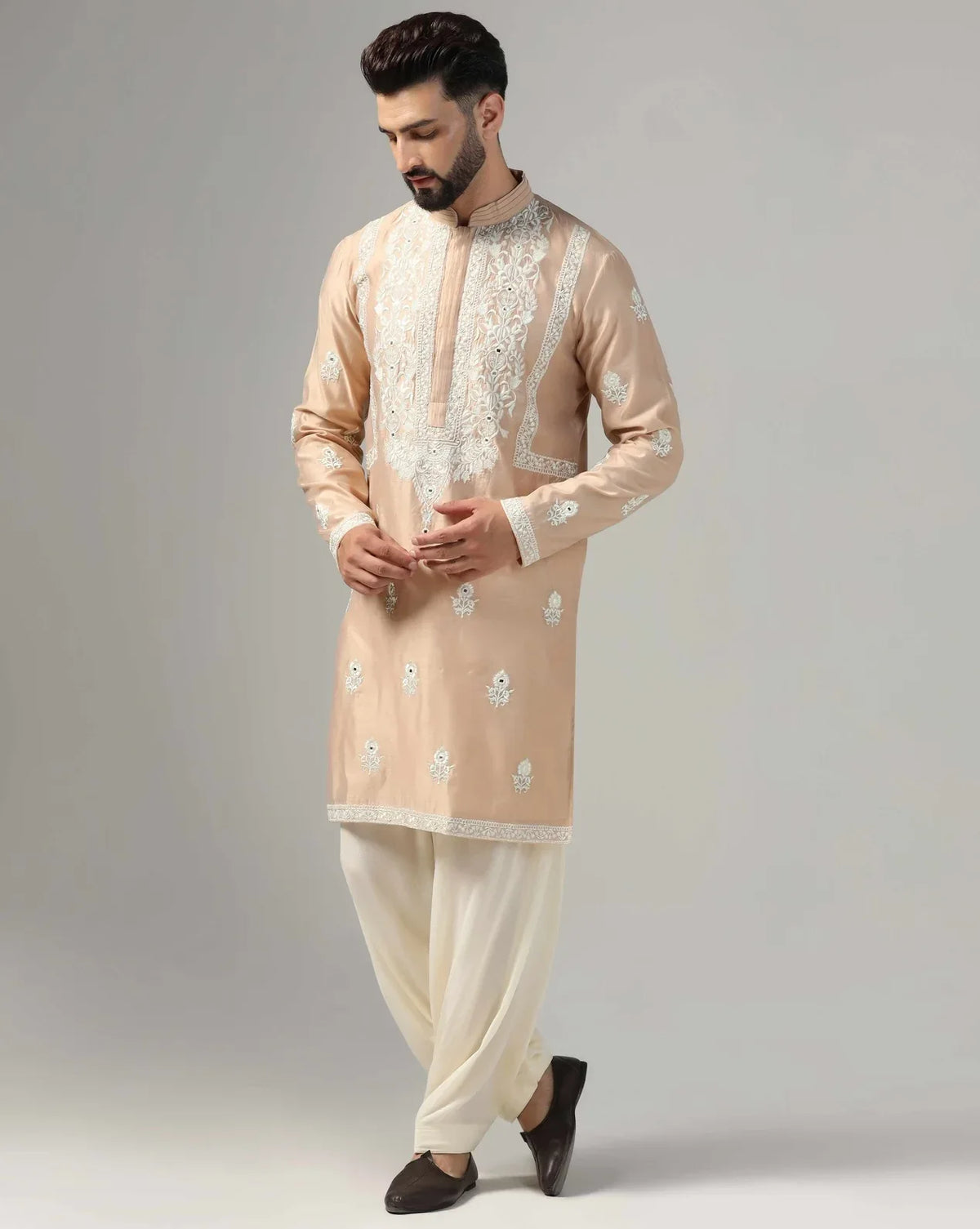 Classic Gold Men's Embroidered Kurta Salwar Set