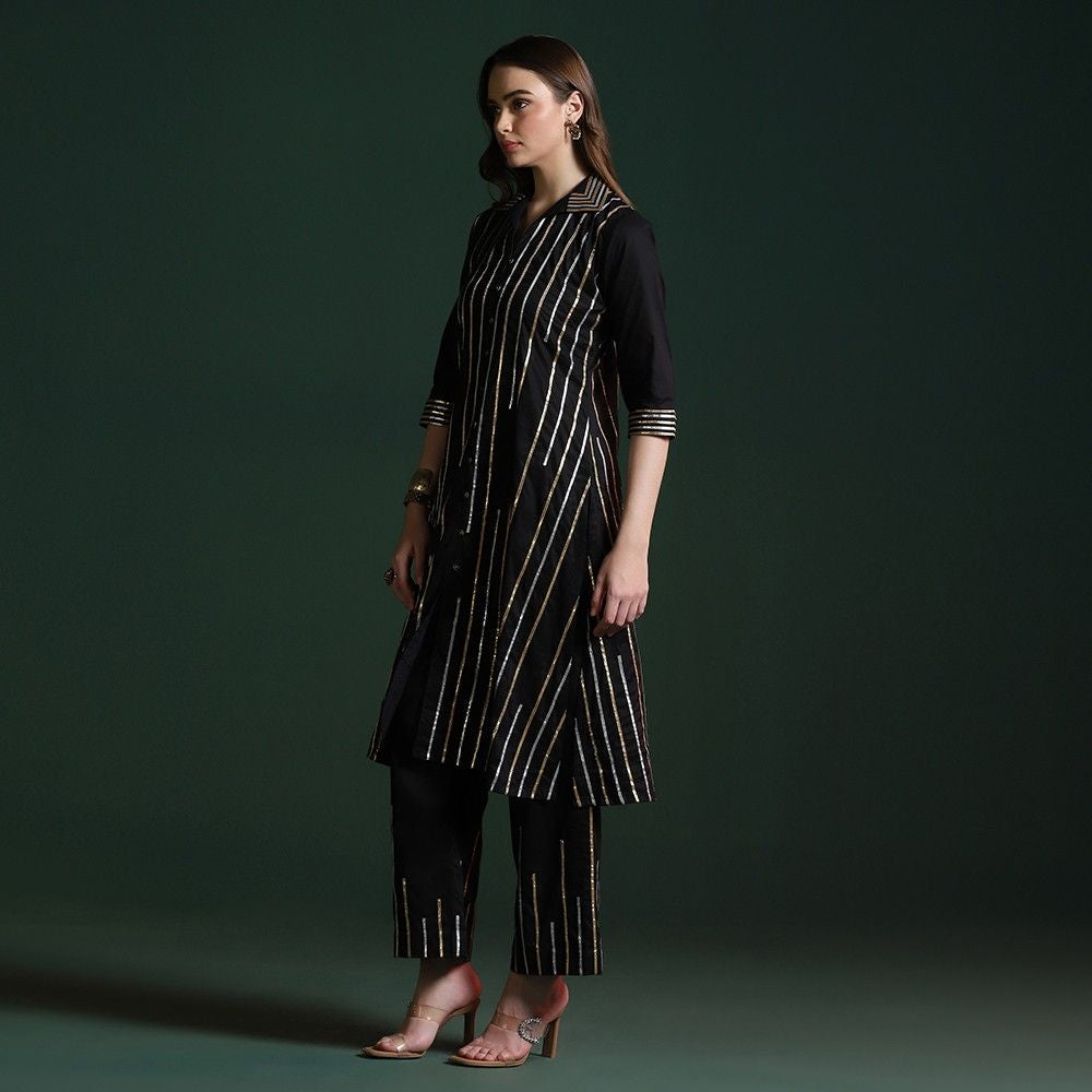 Black Cotton Gotta Kurta Set