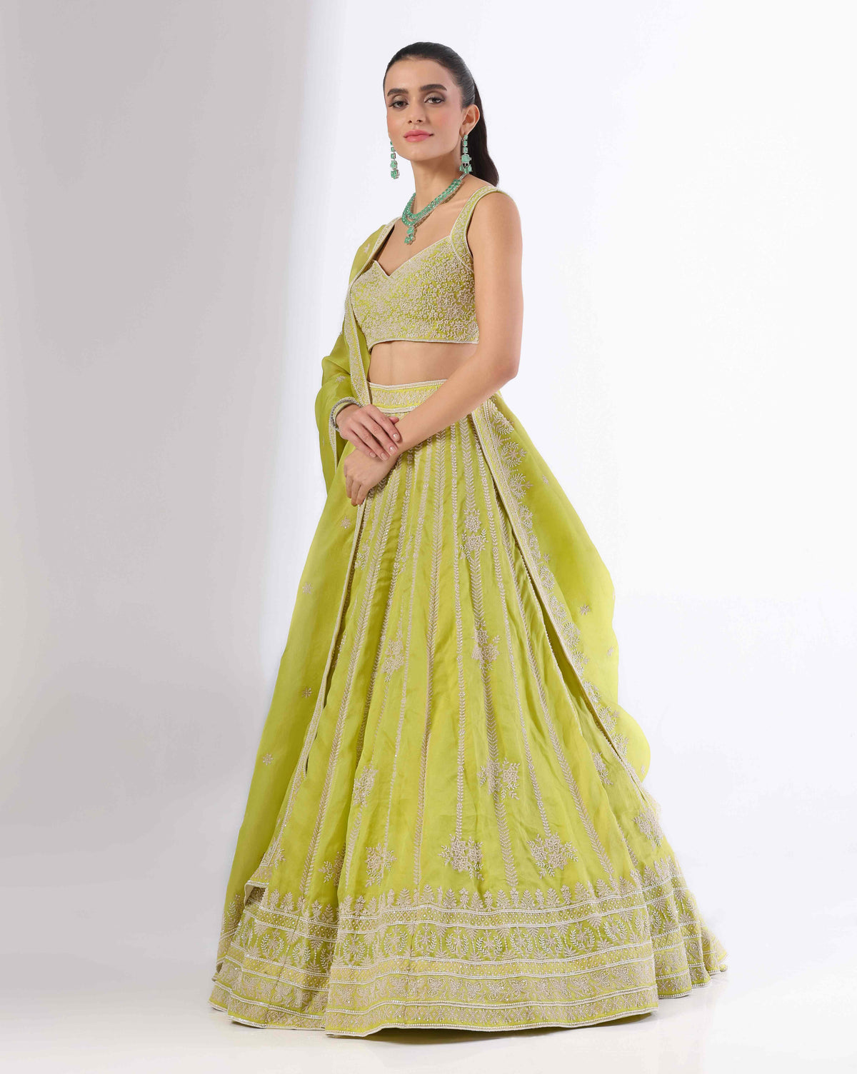 Green Lehenga With Pearl Detailing