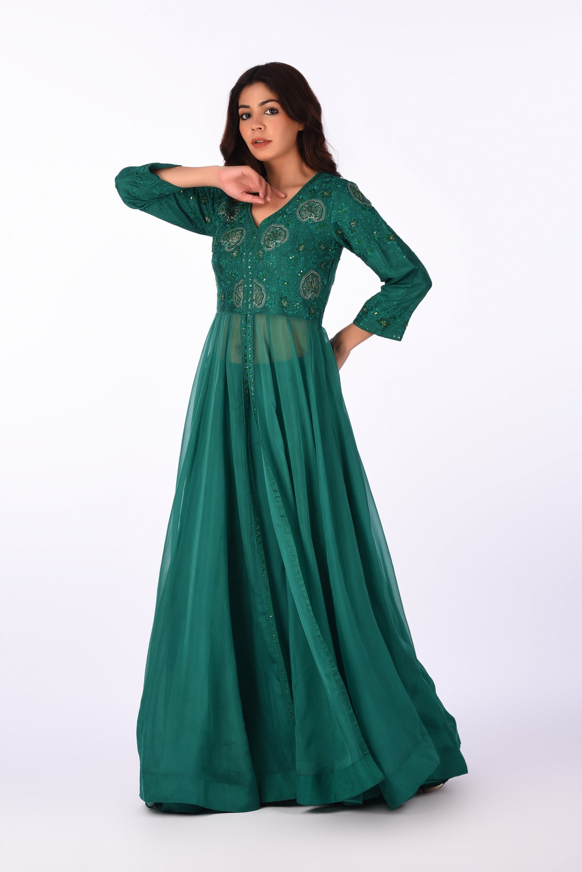 Anarkali Suit Emerald Green Embroidered Anarkali Set