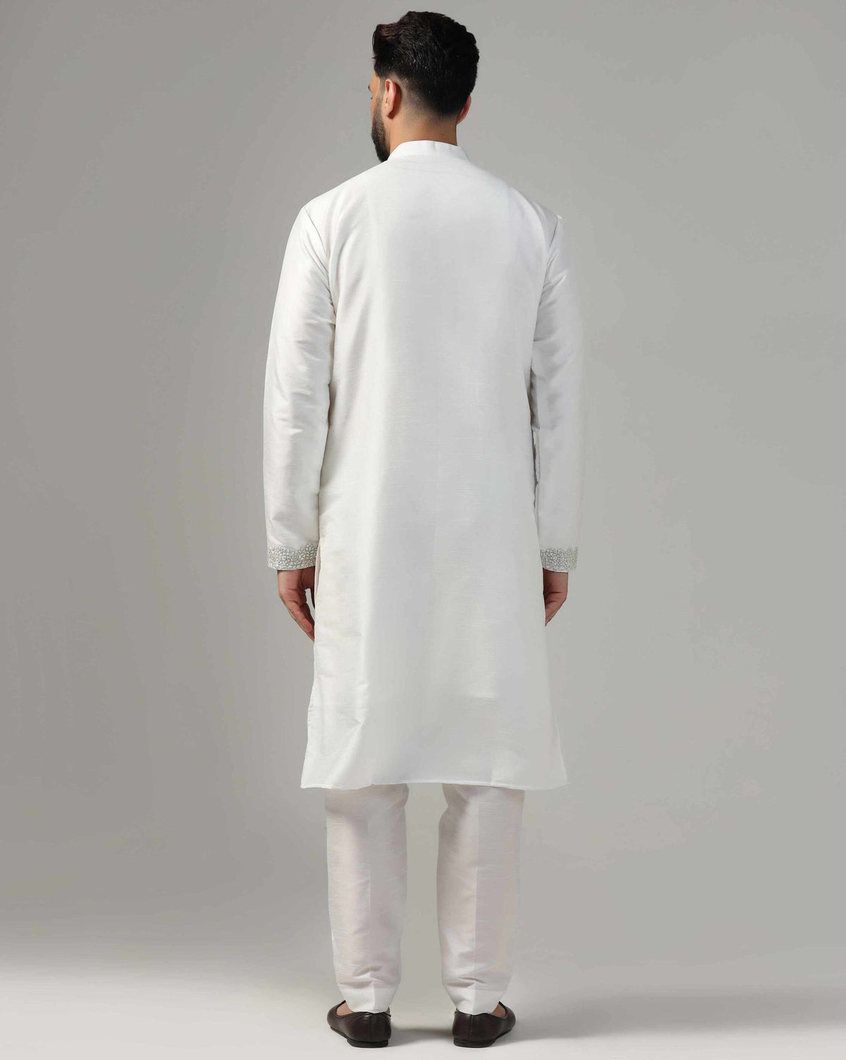 Classic White Dupion Silk Embroidered Kurta Set