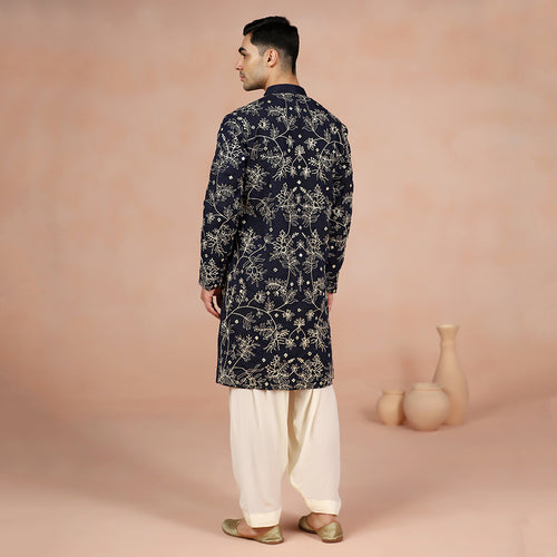Deep Blue Chanderi Men's Kurta Set
