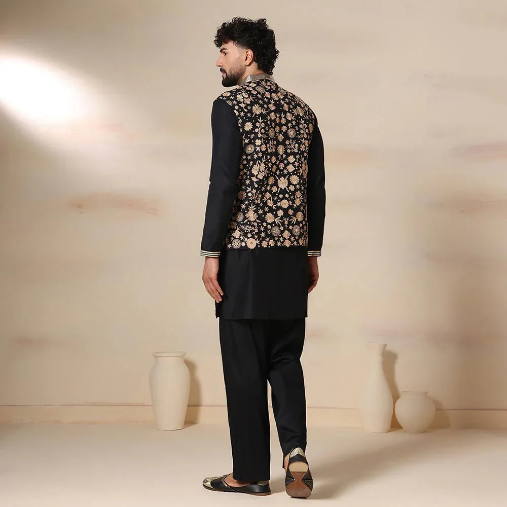 Black Embroidered Men's Nehru Jacket
