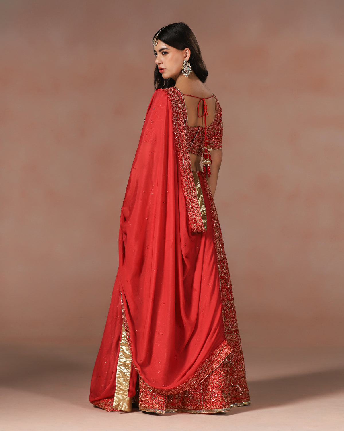 Classic Dupion Silk Red Lehenga With Thread Embroidery, Sequins & Cutdana Accents