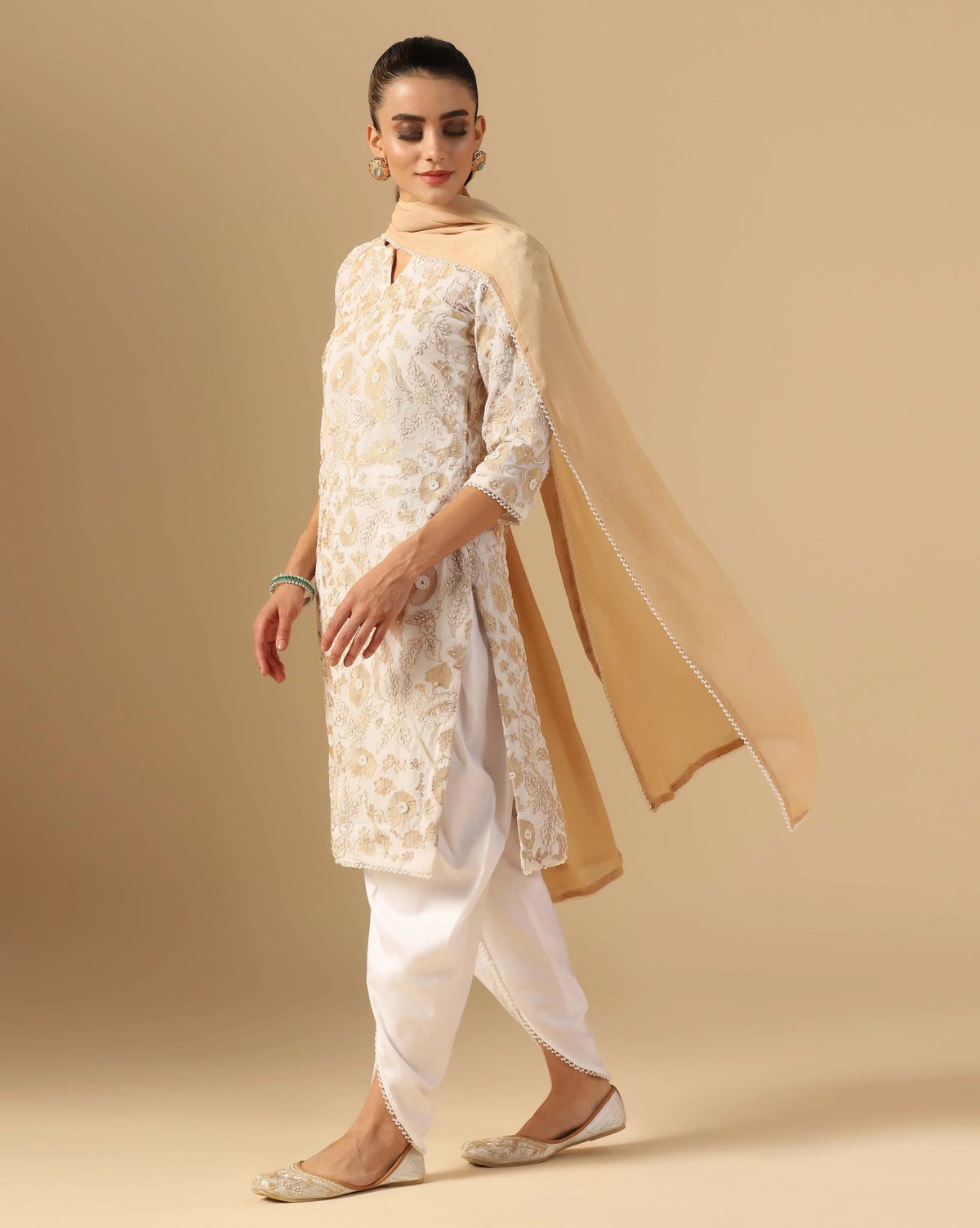 Ivory Pearl Embroidery Kurta Set