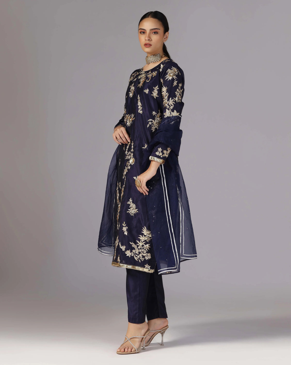Blue Gold Zari Kurta Set