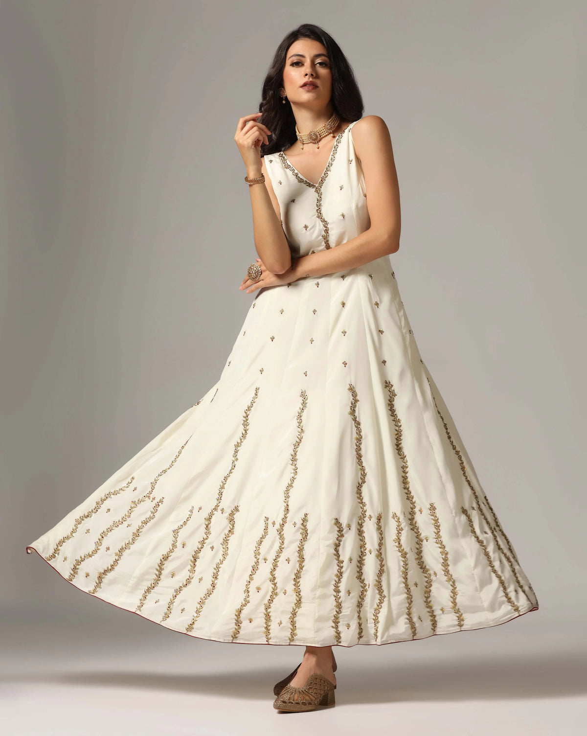 Ivory Embroidered Flowing Silhouette