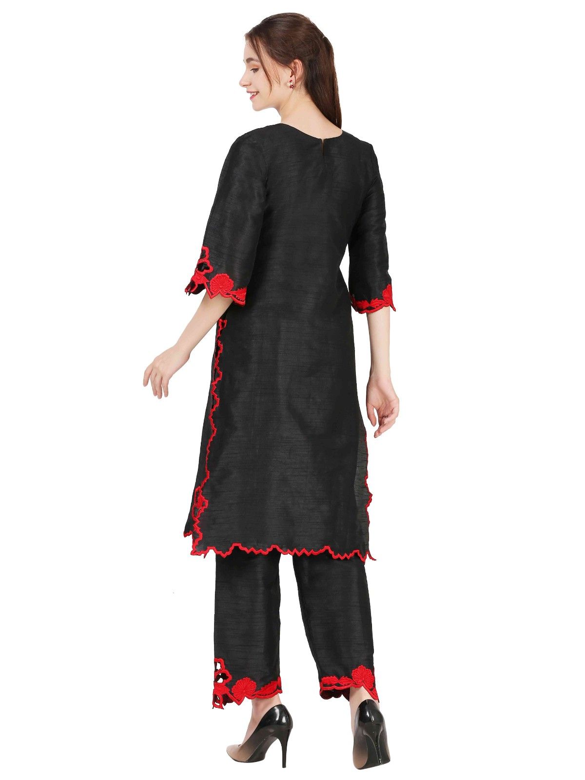 Classic Black Dupion Silk Thread Work Co-ord Set
