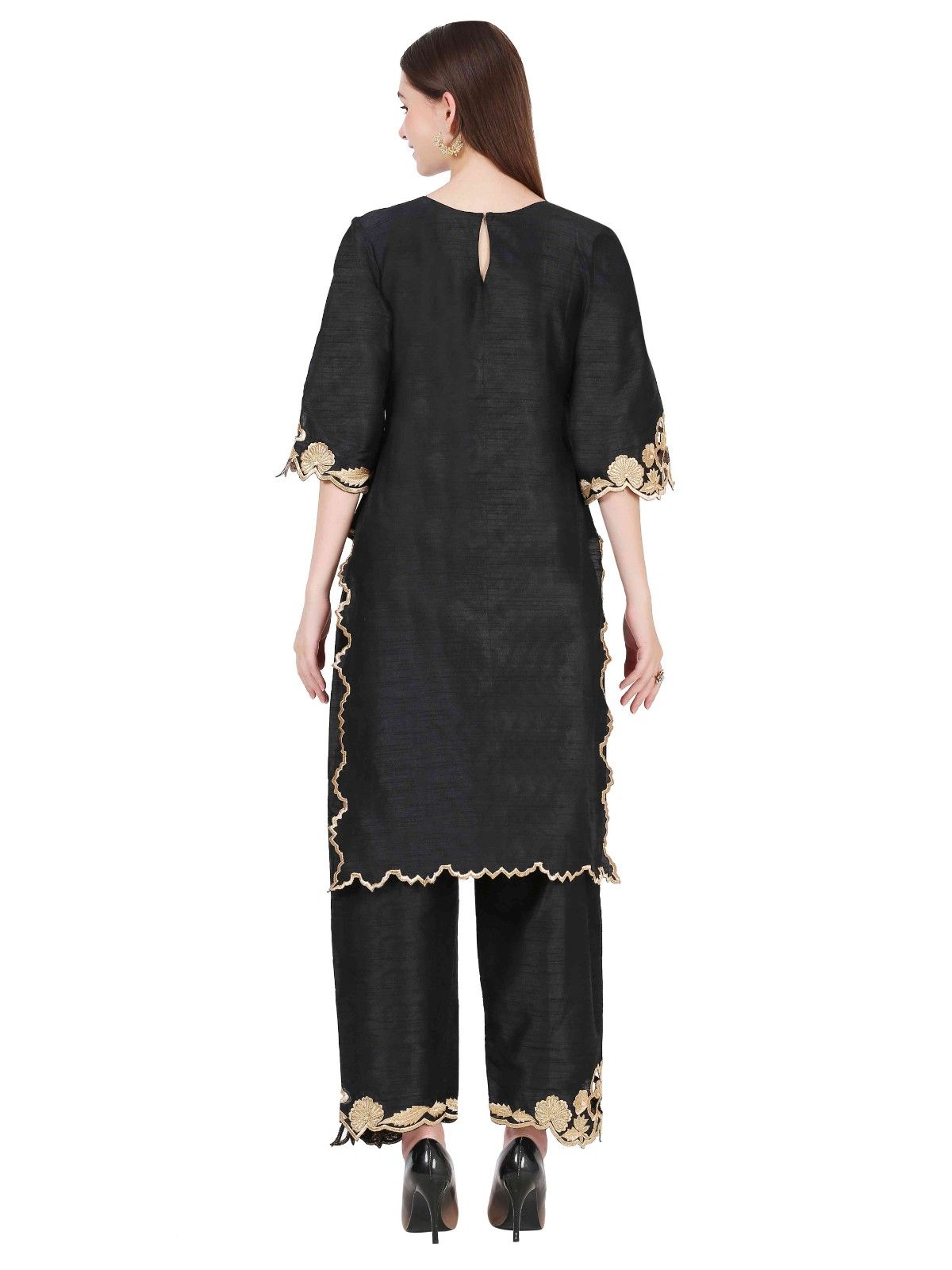 Classic Black Dupion Silk Thread Work Co-ord Set