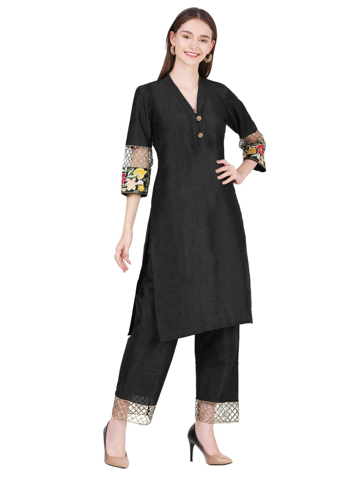 Luxury Black Dupion Silk Co-ord Set With Intricate Work