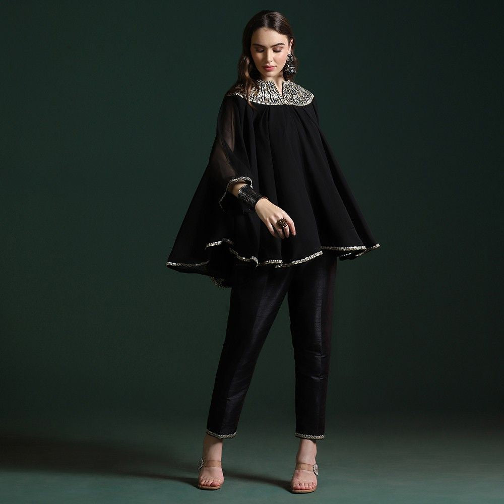 Classic Black Georgette Mirror Work Co-ord Set