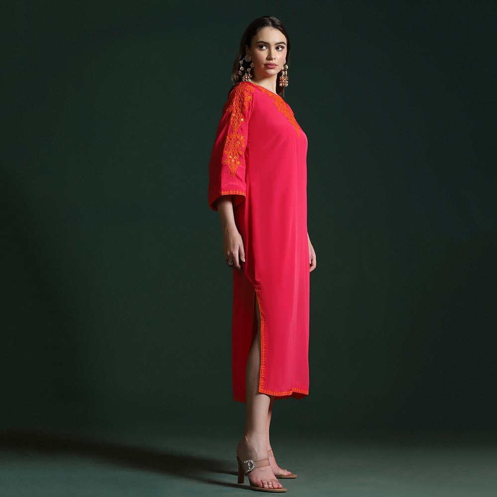 Hot Pink Crepe Slit Kurta with Dori Work
