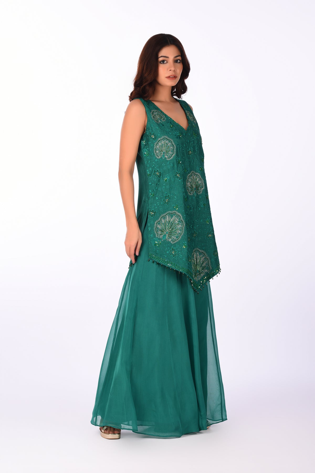Green Embroidered Silk Kurta Set