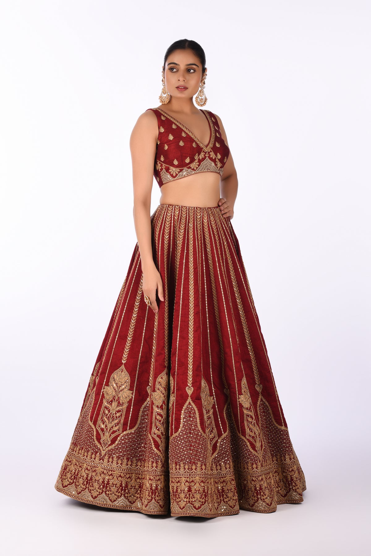 Lehenga Set Rich Maroon Velvet Embroidered Lehenga