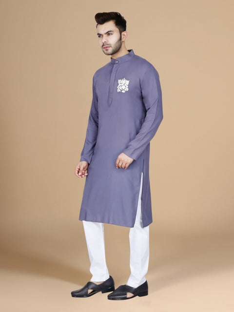 Grey Rayon Festive Men's Kurta Set