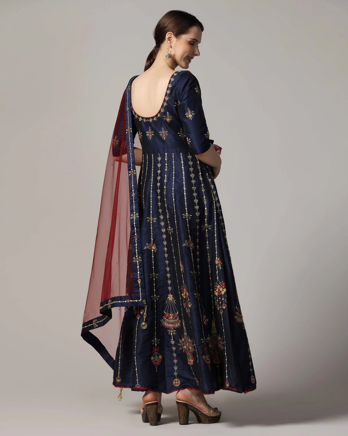 Blue Thread Embroidered Anarkali