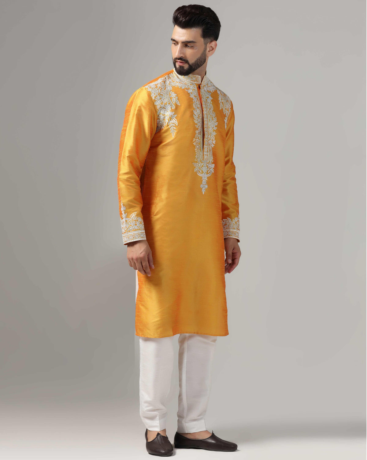 Vibrant Yellow Embroidered Men's Kurta