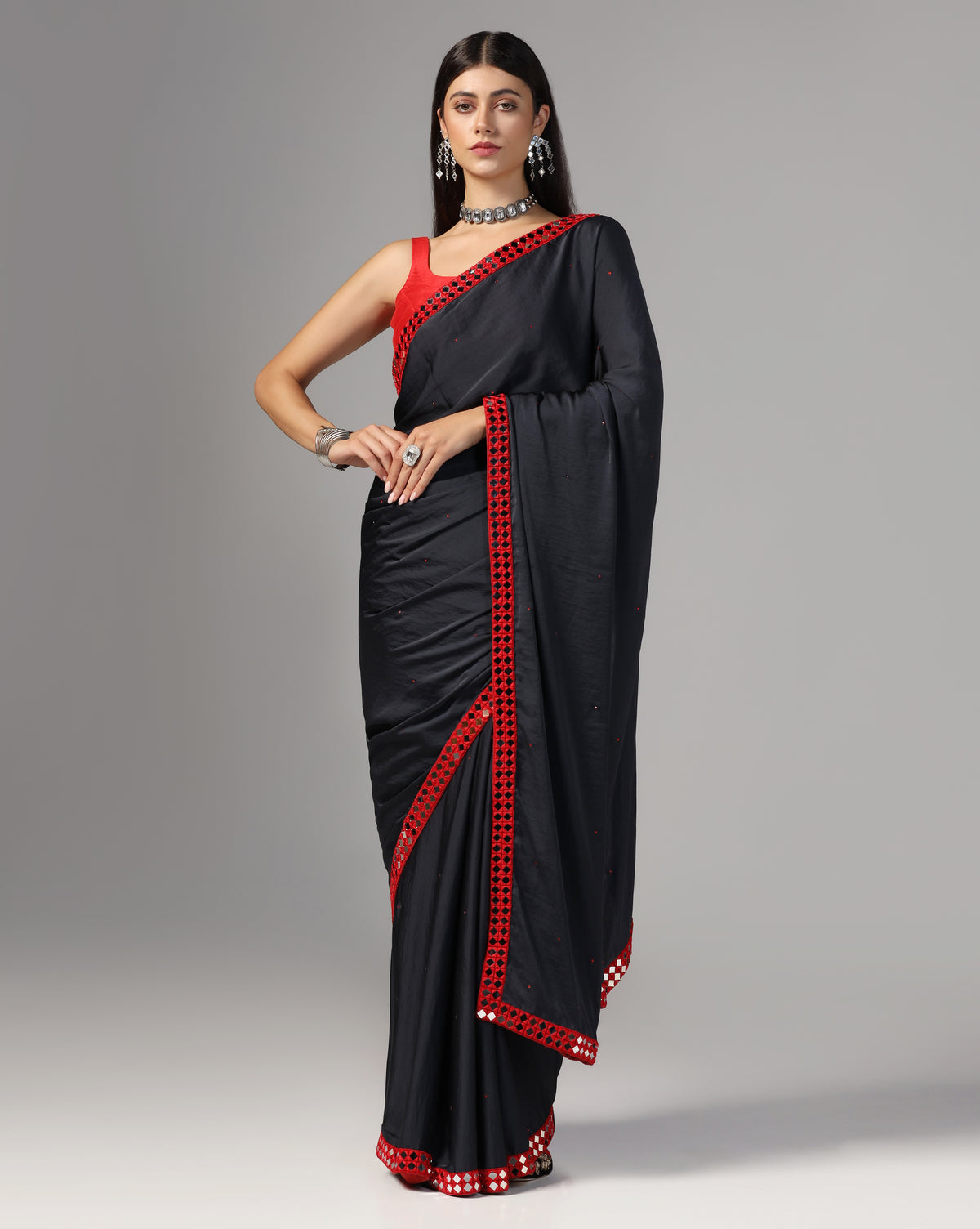 Elegant Blue Mirror Work Saree