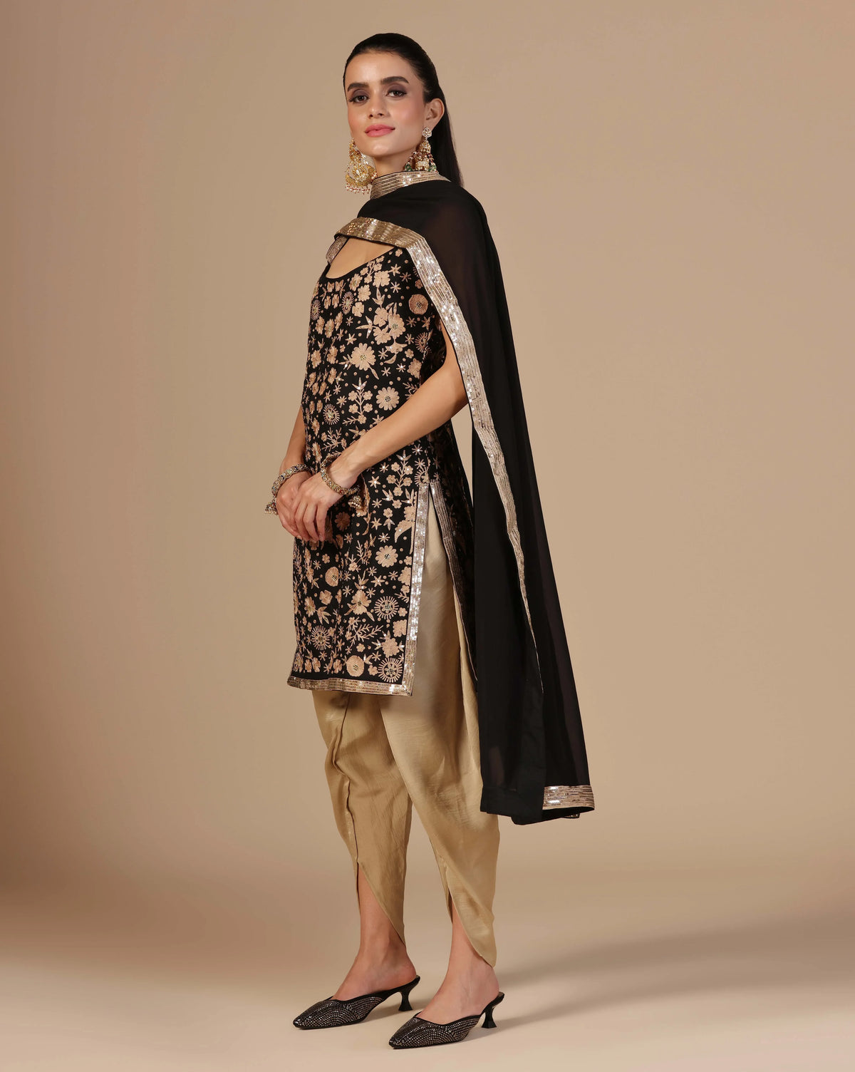 Black Elegance Aari Thread Work With Tulip Pants