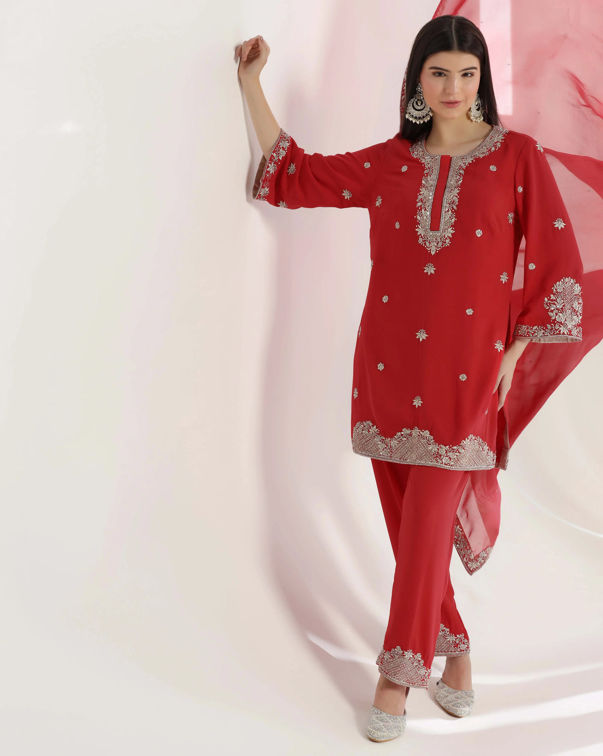 Hand Crafted Zari & Cut Dana Suit With Flowy Georgette