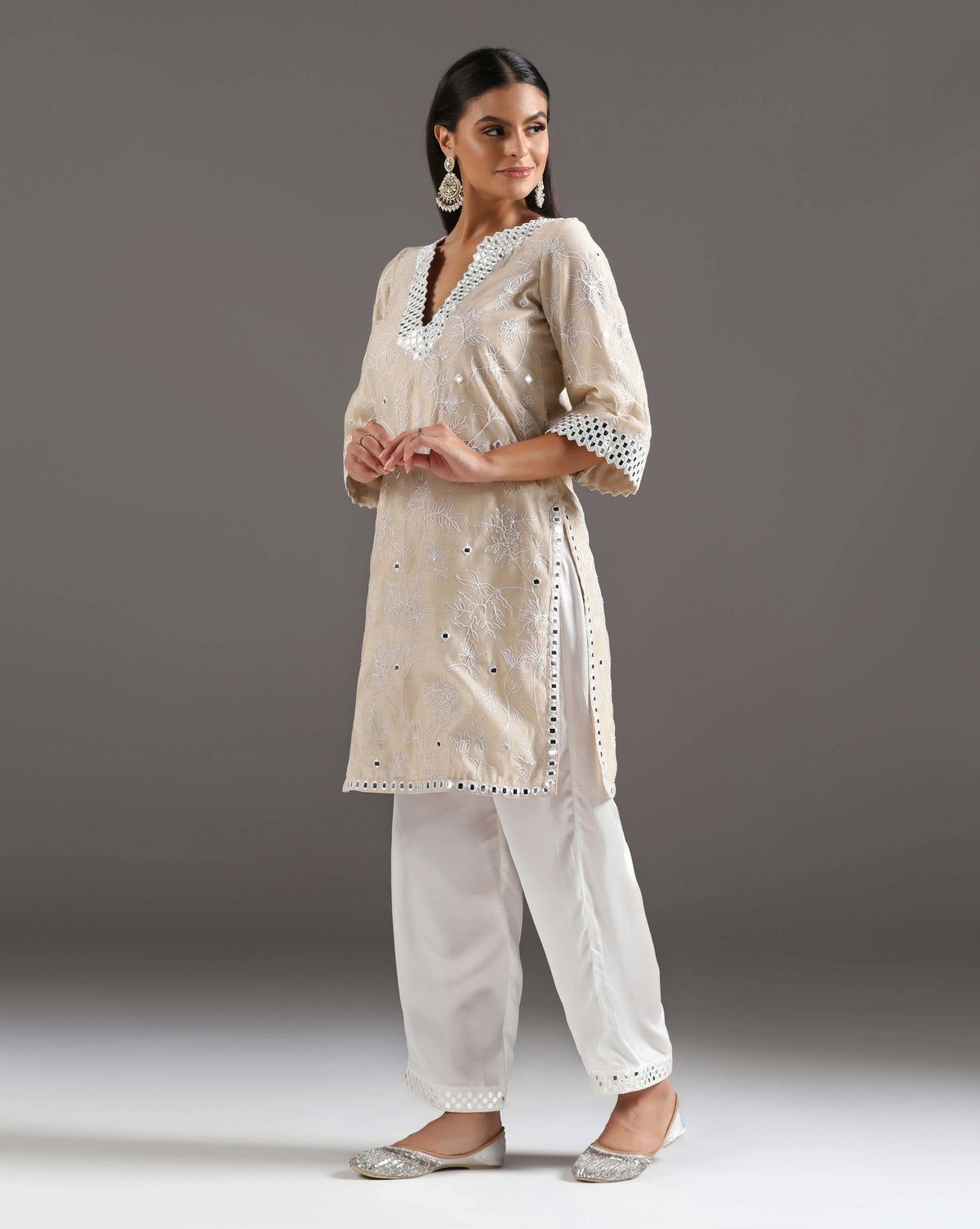 Ivory Mirror Embroidered Kurti