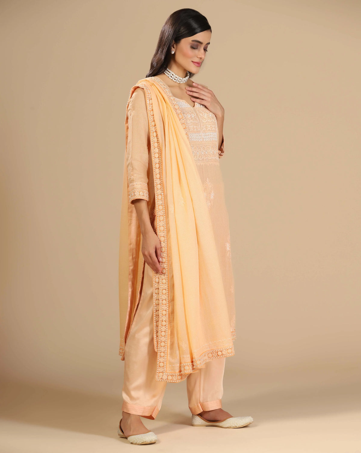 Chikankari Peach Pearl Suit