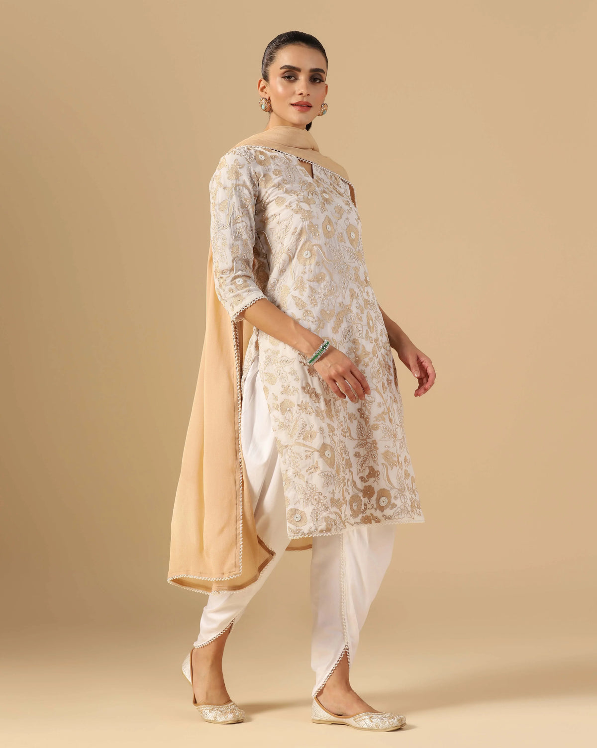 Ivory Pearl Embroidery Kurta Set