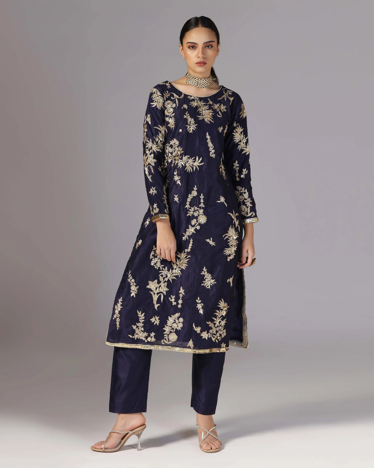 Blue Gold Zari Kurta Set