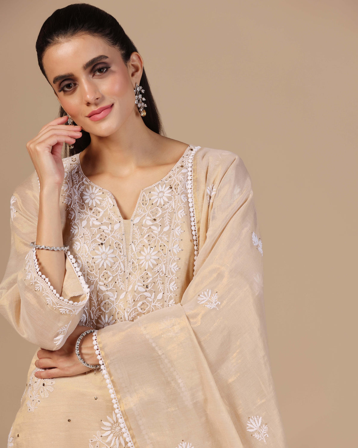 Gold Chikankari Unstitched Suit
