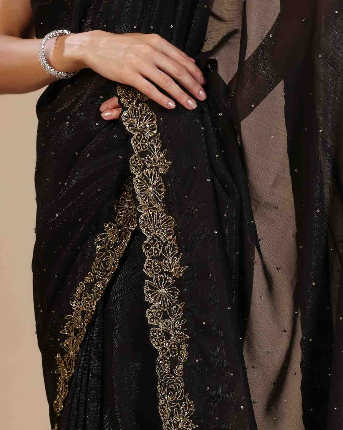 Black Chiffon Lurex Embroidered Saree