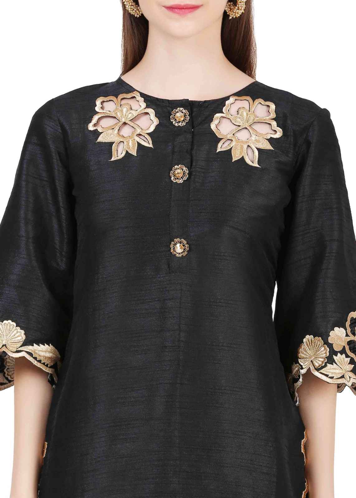 Classic Black Dupion Silk Thread Work Co-ord Set