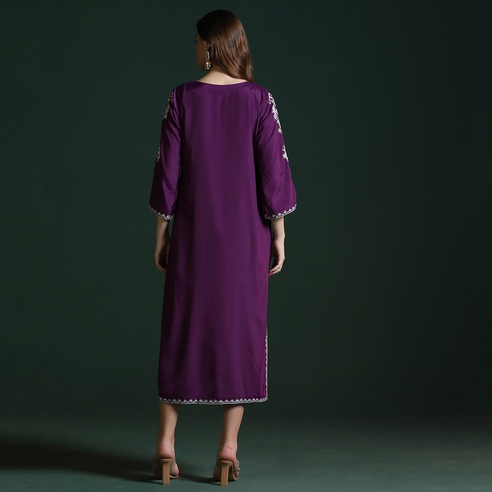 Purple Crepe Slit Kurta with Dori Work