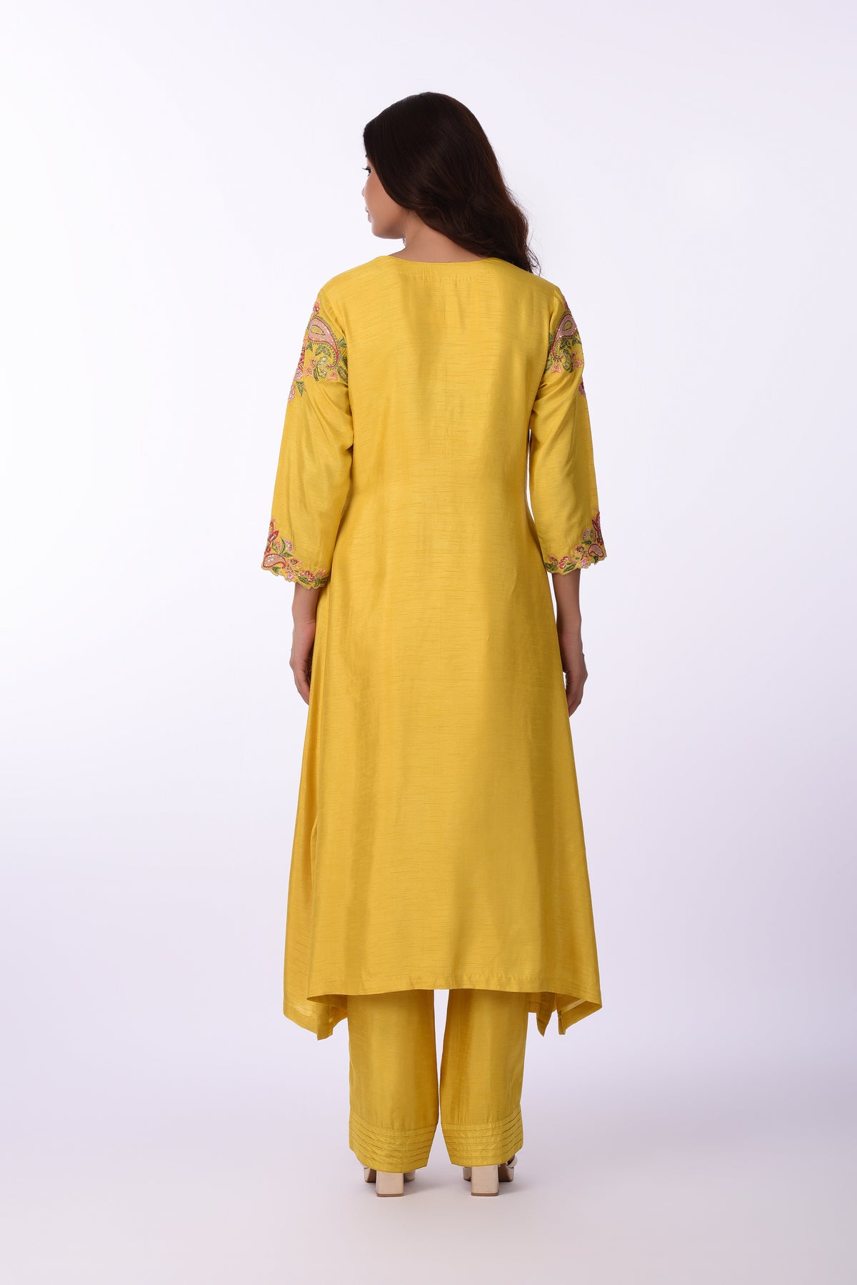 Kurti With Pants Vibrant Yellow Thread Embroidered Kurta Set