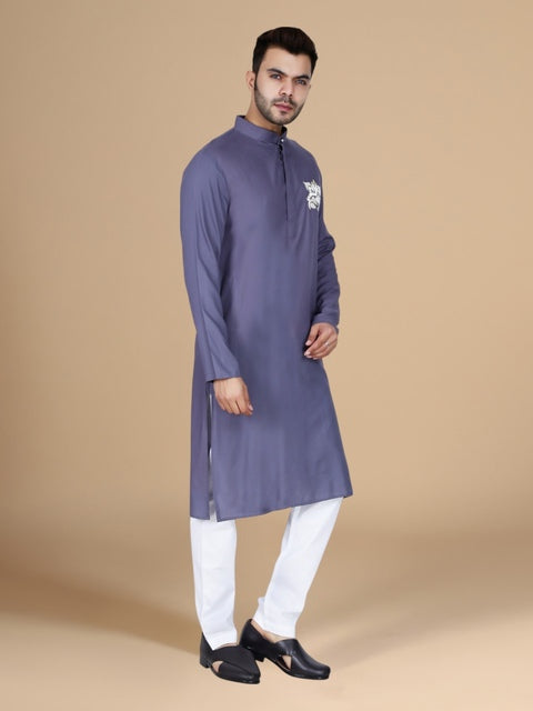 Grey Rayon Festive Men's Kurta Set