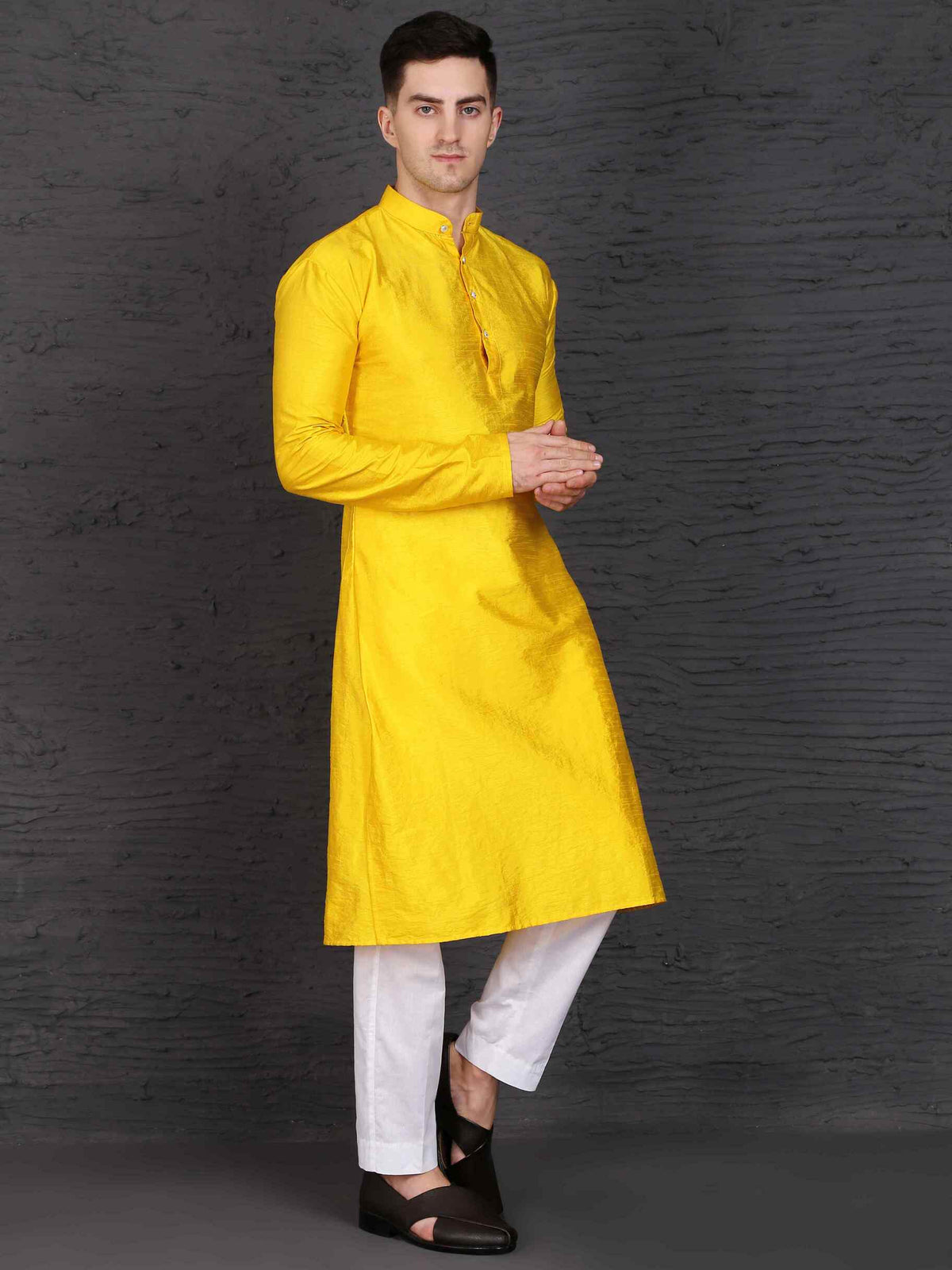 Yellow Dupion Silk Men's Kurta Set