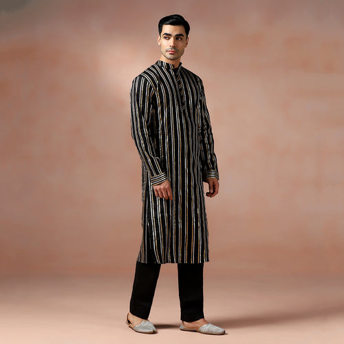 Men's black cotton gotta work kurta set — RNG REZA