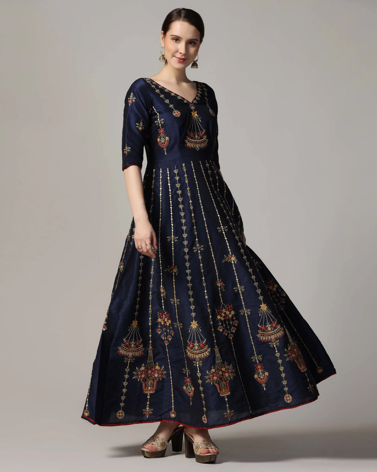 Blue Thread Embroidered Anarkali