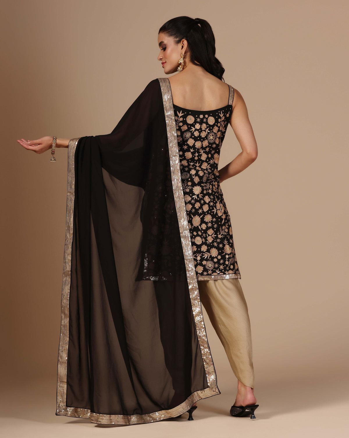 Black Elegance Aari Thread Work With Tulip Pants