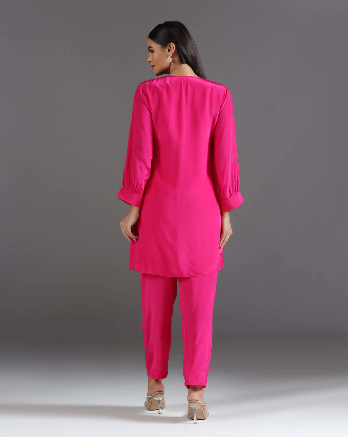 Fuchsia Crepe Sequins Embroidery Kurta Set