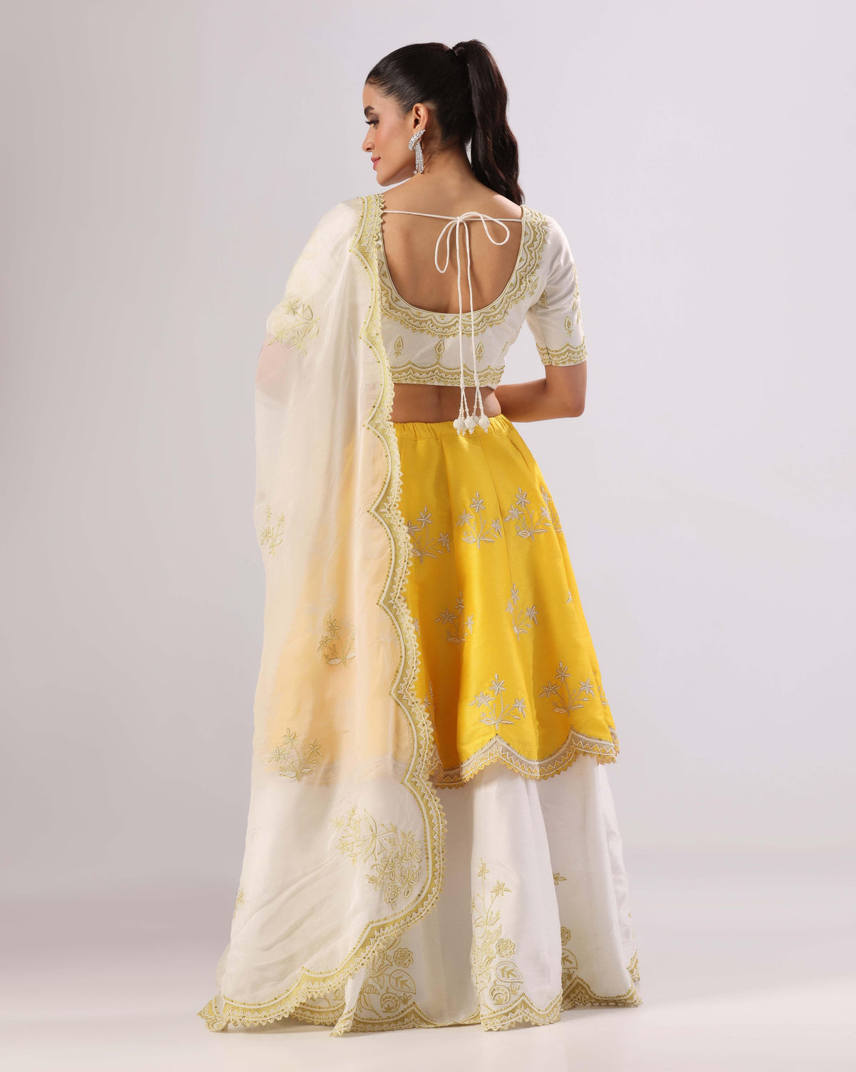 Off-White Yellow Pearl Embroidered Lehenga