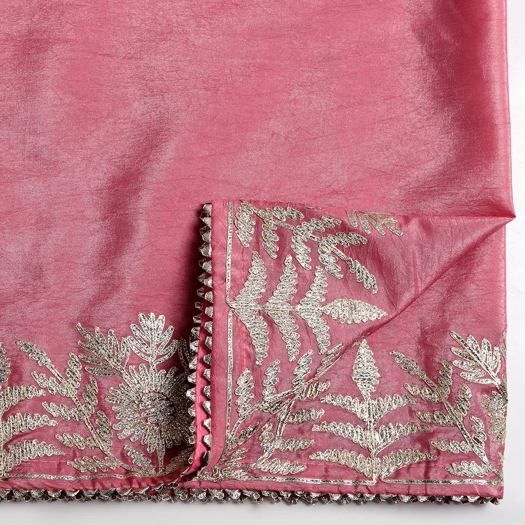 Pink Gotta Crepe Saree With Unstitched Blouse