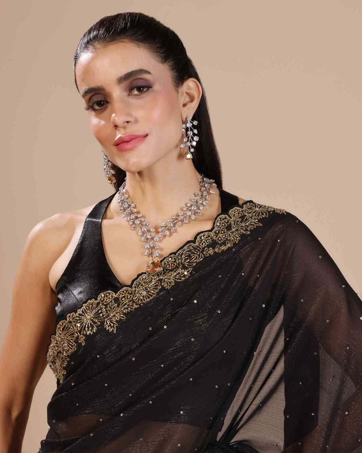 Black Chiffon Lurex Embroidered Saree